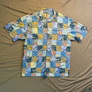 Vintage The Territory Ahead Patchwork Button Front Lounge Camp Shirt 2X
